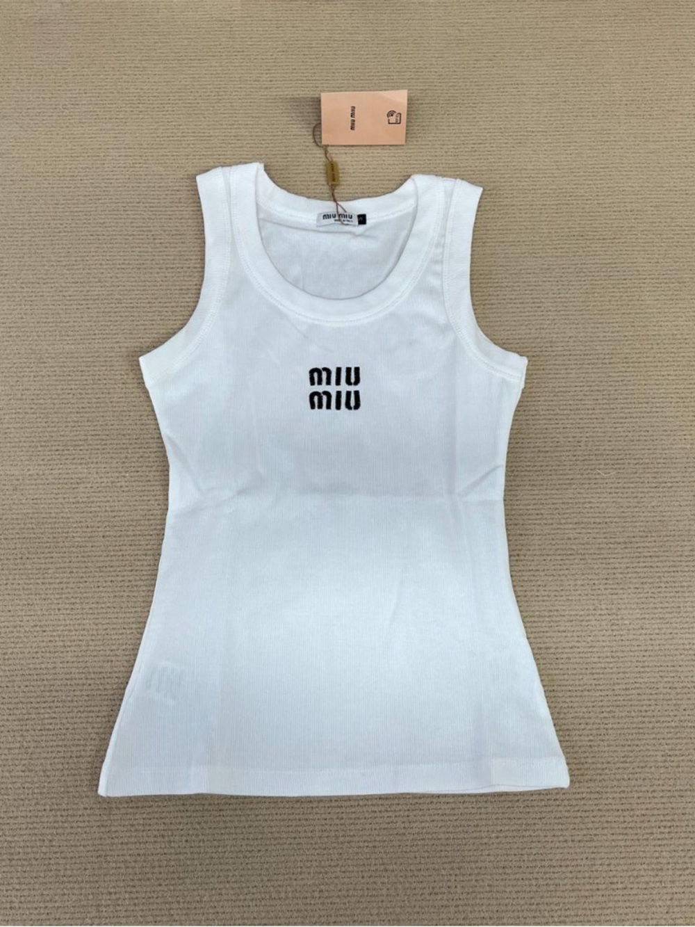 Miu Miu White Tank Top with Black Logo